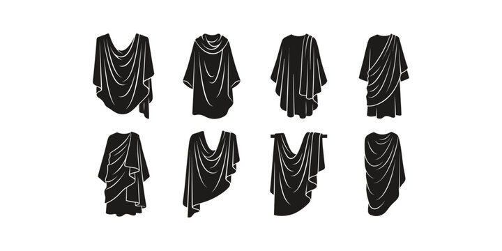 Collection of draped toga and ancient clothing silhouette icons