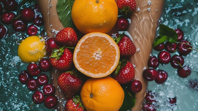 Person enjoying a refreshing fruit bath for wellness