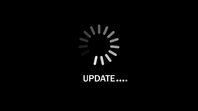 update text with circular loading progress animation on black background. 4k video 