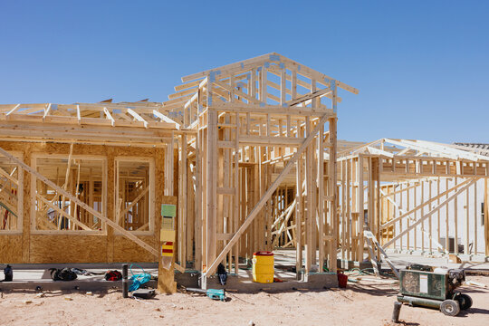 Wooden House Framing Construction Site
