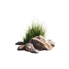 Obraz premium rock with grass cutout isolated illustration on transparent background cutout isolated cutout isolated illustraion on transparent background
