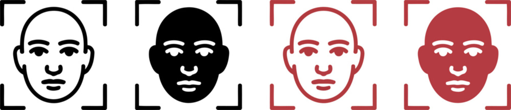 Four different colored human face icons with camera viewfinder lines around them