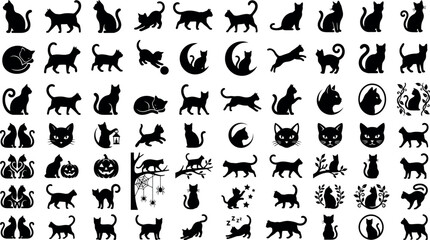 Obraz premium Various Cat Silhouettes Collection for Pet Shops and Animal Themed