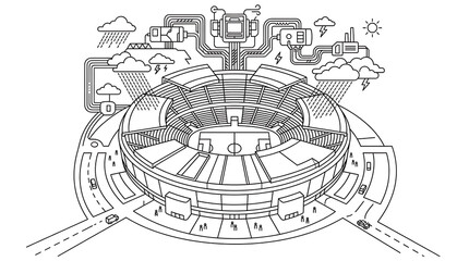 Obraz premium Abstract Architectural Blueprint of a Futuristic Cityscape with Intricate Geometric Patterns and Circular Design