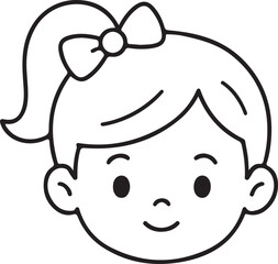 Fototapeta premium Illustrated Girl Face with Ponytail and Bow Isolated