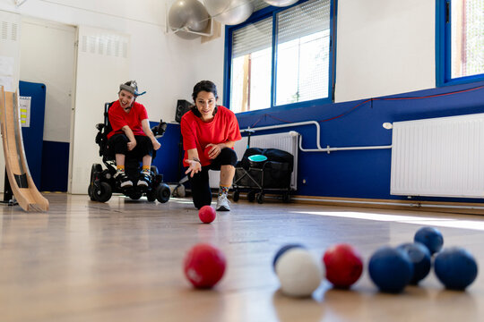People playing boccia indoor achieving inclusion and fun
