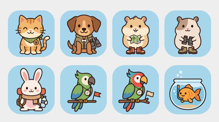 Fototapeta premium Cute cartoon animals with adventure gear