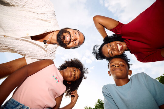 Happy family spends the summer day outdoors