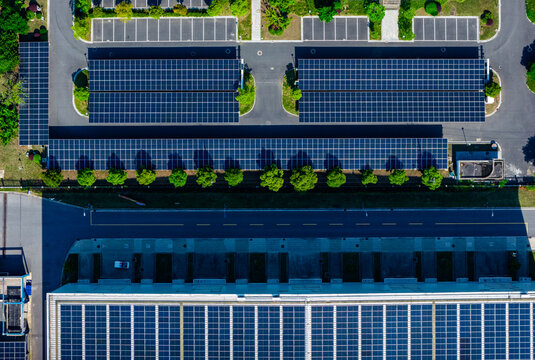 solar carport panels over parking lot