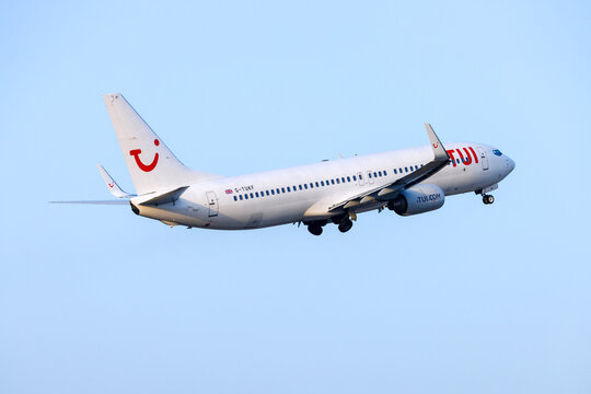 Luqa, Malta - July 16, 2026: TUI Boeing 737-8AS (REG: G-TUKF) in an unusual white scheme with TUI titles, on flight BY4421 to London Gatwick.