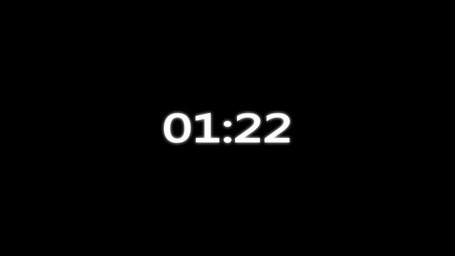 1 minute 30 second countdown animation from 90 seconds to 0 seconds on a transparent background, One minute 30 second countdown timer with alpha channel