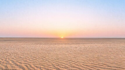 Fototapeta premium Golden sun rising over the vast sandy desert dunes under a soft pastel morning sky landscape