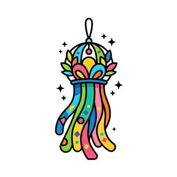 Colorful Tanabata festival decoration. Japanese star festival hanging ornament vector icon.
