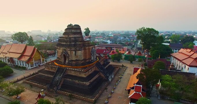 aerial view Wat Chedi Luang Chiang Mai
Chedi Luang temple of the Great Stupa
serpents statue in front the stairway to the top of Chedi Luang