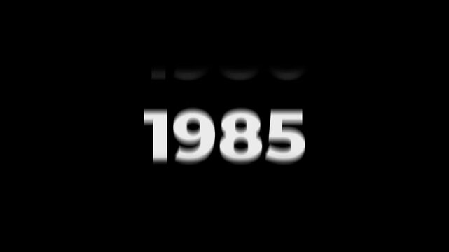 Reverse 50 year counter animation scrolling back from 2026 to 1976. White 3D text on black background. Going back in time flashback and history timeline motion graphics concept.