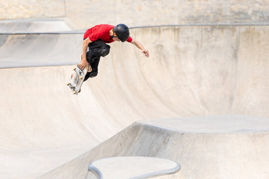 Skateboarder aerial trick