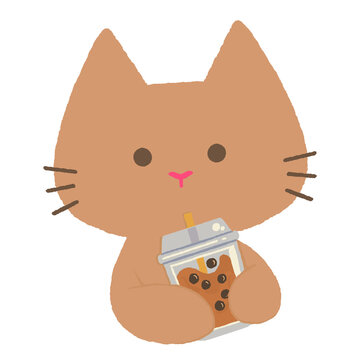 cute brom cat with bubble tea