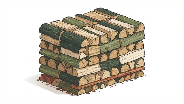 A neatly stacked pile of chopped firewood logs for heating and winter fuel storage preparation