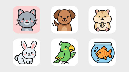 Fototapeta premium Cute cartoon pet icons