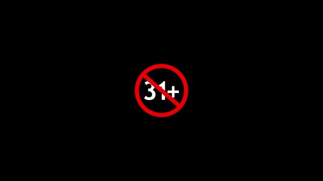 31+ not allowed icon animation on Black background. 31 Plus 4k Video footage.