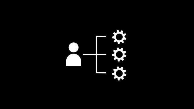 Animated risk management process line icon with blinking alert and warning symbols, featuring a rotating gear.4k Video