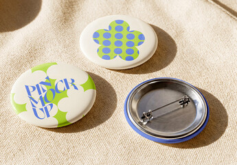 Round Pin Badge Mockup on Fabric