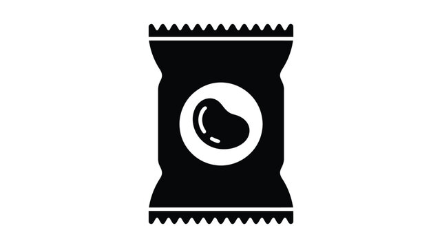 Snack packet with bean icon representing jelly beans peanuts packaging bag healthy organic seeds candy sweets in solid silhouette style