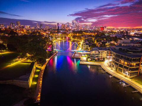 Aerial of East Perth at dusk