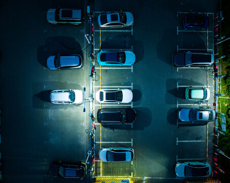  electric vehicles charging at night station