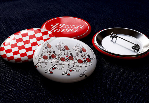 Pin Button Badges Mockup on Denim Jacket