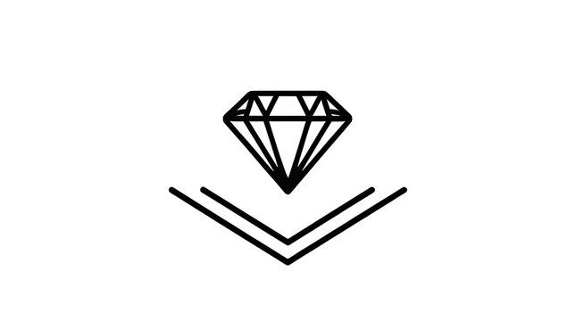 Minimalist diamond icon with chevron lines below, isolated on transparent background