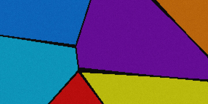 Abstract geometric pattern with colorful shapes and black outlines on a transparent background