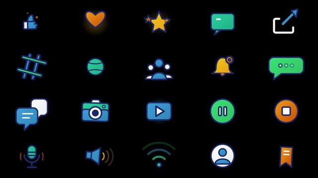 Set of colorful social media icons motion graphic animation