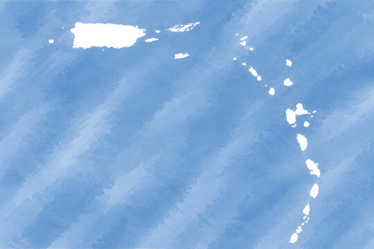 Lesser Antilles Map Silhouette on Blue Background