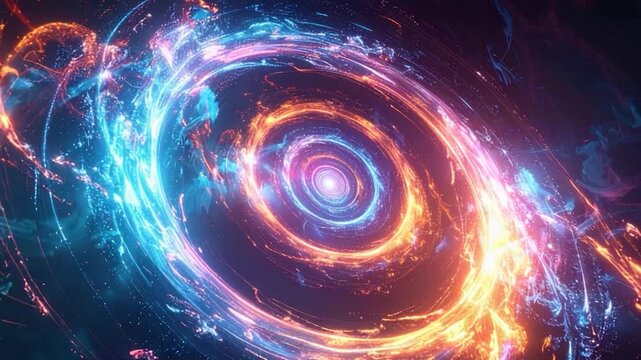 A swirling vortex of energy emanates from the center, radiating outwards in colorful rings