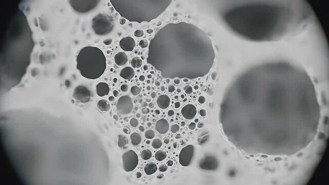 Microscopic view of biological cells or liquid foam bubbles.