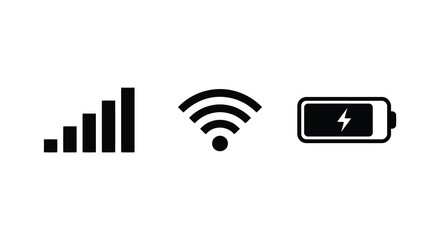 Signal strength wifi and battery icons in black vector style on a white background © MD