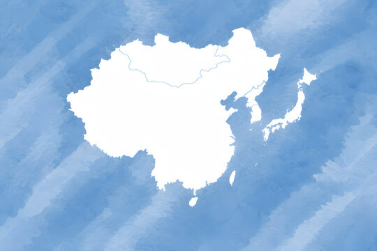 East Asia Map with Country Borders on Blue Background
