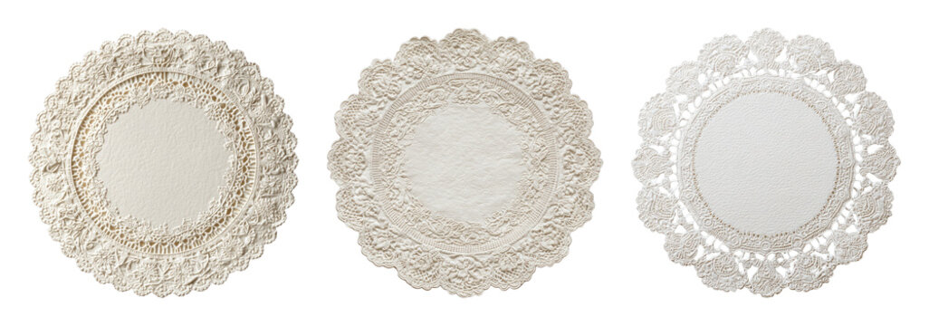 PNG Elegant lace doilies in intricate circular designs, transparent background