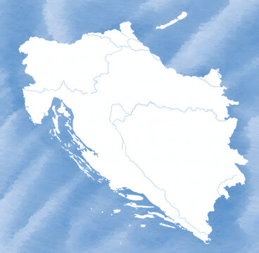 Balkan Peninsula Map with Country Borders on Blue Background