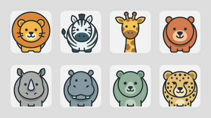 Cute cartoon safari animal icons © Haji