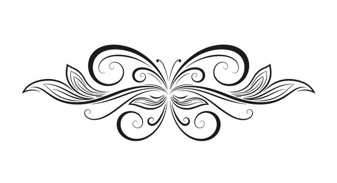Elegant black symmetrical scroll ornament resembling butterfly wings, perfect for classic decorative design.