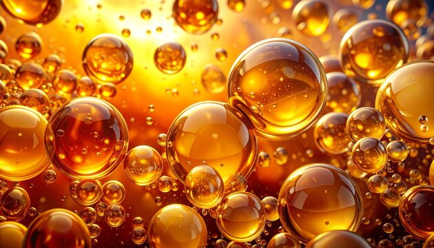 Golden champagne bubbles rising in liquid celebration. Luxurious sparkling texture for premium branding and festive designs.