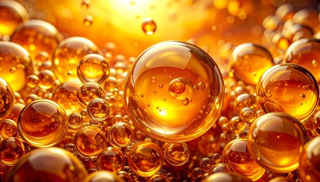 Golden champagne bubbles rising in liquid celebration. Luxurious sparkling texture for premium branding and festive designs.