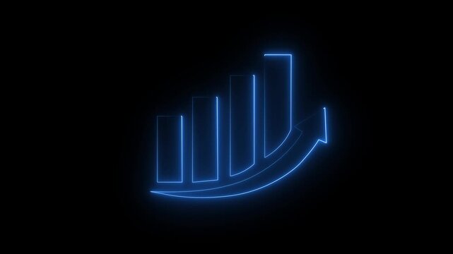 Blue Neon business graph animation increased. Abstract neon line business graph animation. Abstract business growth and start up business concept ,growth concept royal neon line motion video..