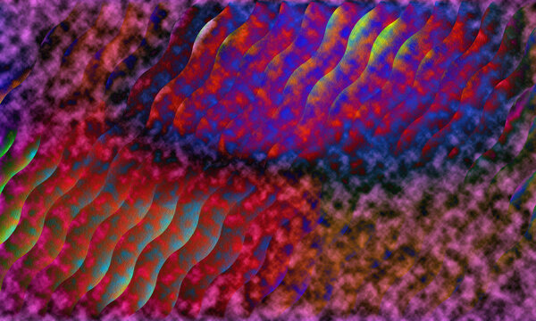 Abstract psychedelic wave pattern with vibrant neon colors, trippy iridescent fluid texture background, colorful wavy ripples in purple and blue