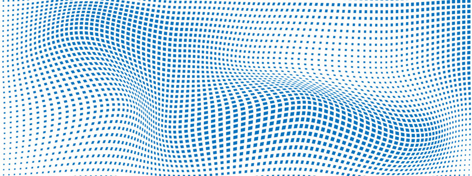 Minimal blue square lattice with smooth wave deformation, seamless abstract vector pattern, clean geometric technology background, EPS10.