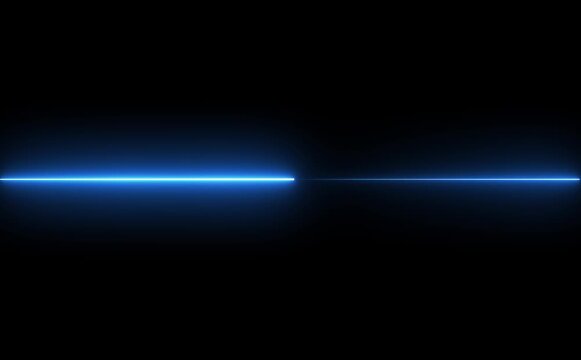 glowing blue neon Straight neon lazer animation of horizontal line on alpha background, straight neon lazer line, seamless loop.