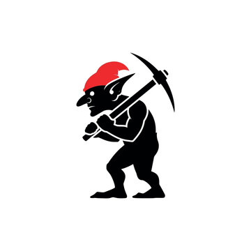 Black Goblin Miner with Pickaxe and Red Hat.