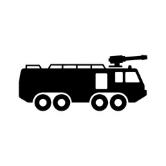Fire truck icon with a black silhouette icon of a fire truck with a turret © mert